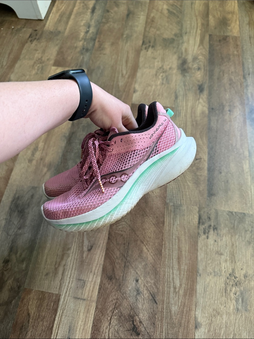 Saucony Pink Athletic Mesh Running Sneakers with Mint Accent